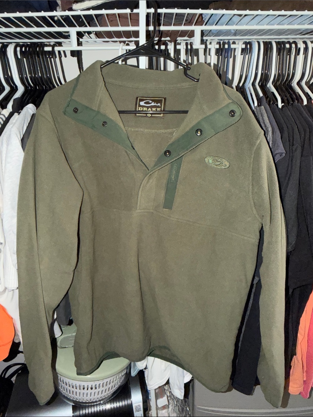 Drake Olive Green Fleece Top with Brown Logo Patch